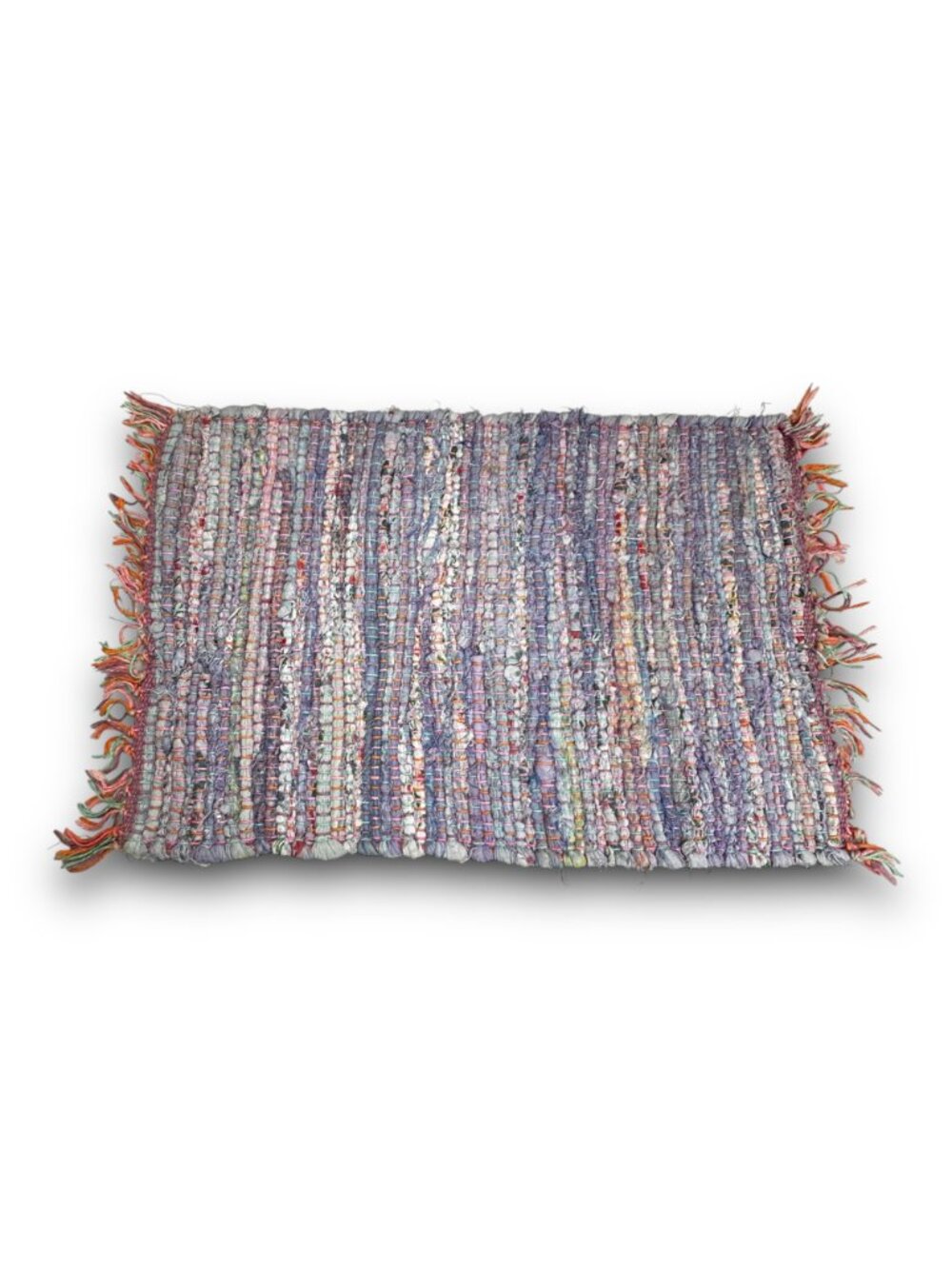 Handwoven Multicolor Rag Rug Placemats With Fringe Cotton & Polyester Boho Table - Picture 4 of 6